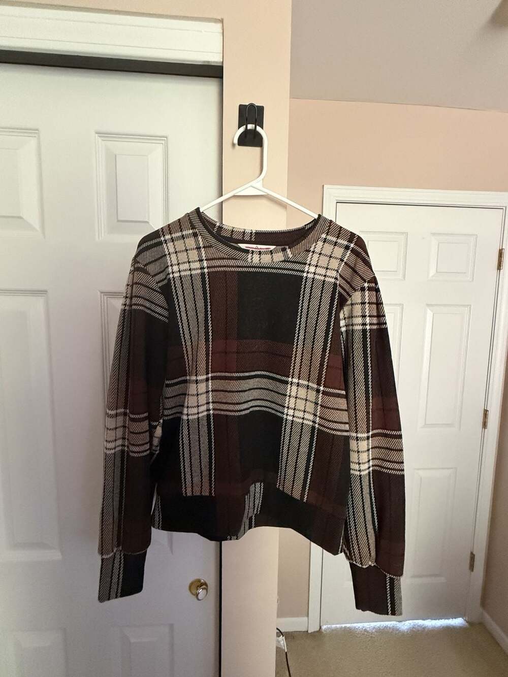 Alpine Design Plaid Sweater Size M Brown Black Long Sleeve Crewneck